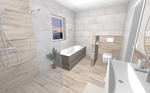 kúpeľňa so sprchovým kútom, vaňou a toaletou